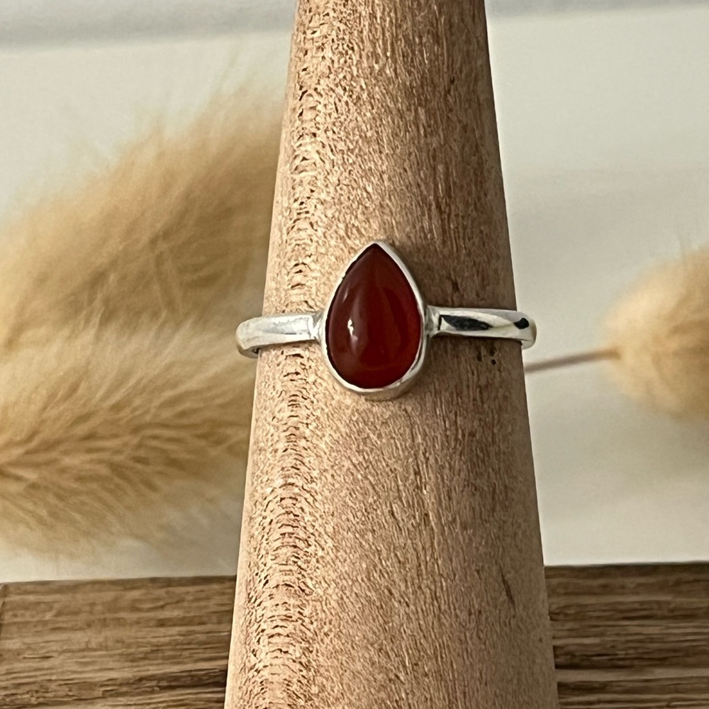 Solid 925 Sterling Silver Carnelian Gemstone Ring… - image 1